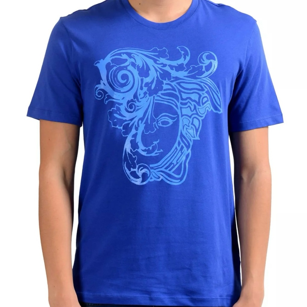 VERSACE COLLECTION MEN'S BLUE GRAPHIC PRINT T-SHIRT - XS